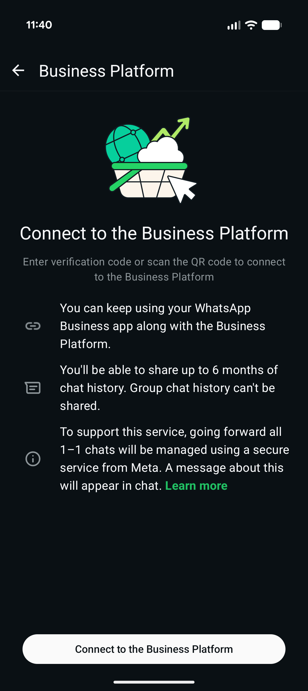 WhatsApp Business introducing the Business Platform connection.