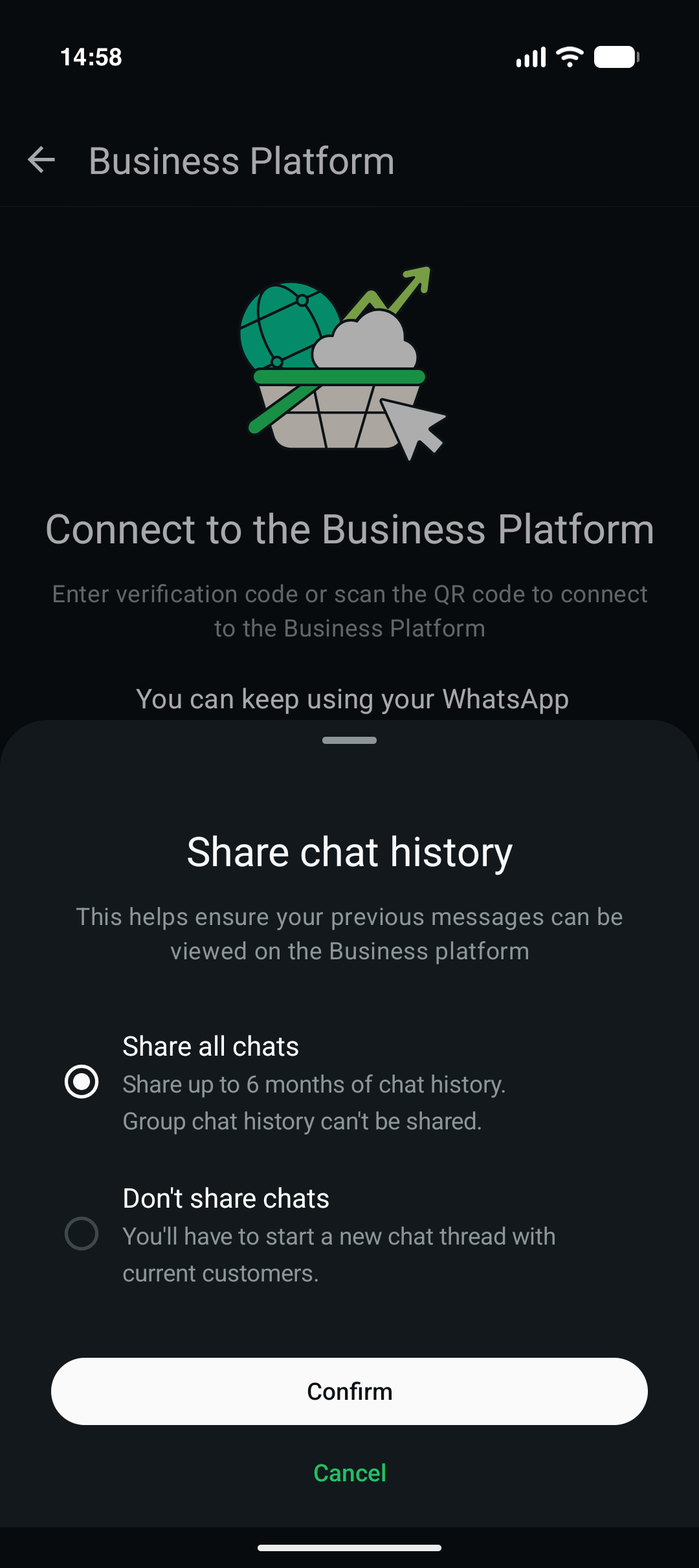 Share chat history with Share all chats selected.