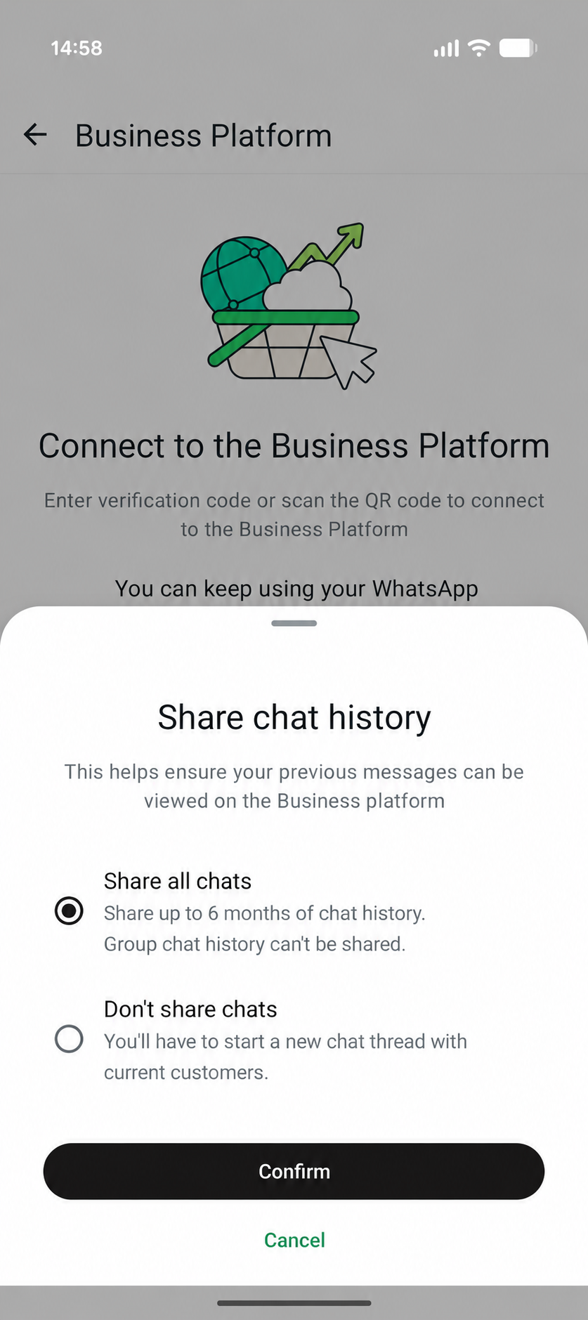 Share chat history with Share all chats selected.