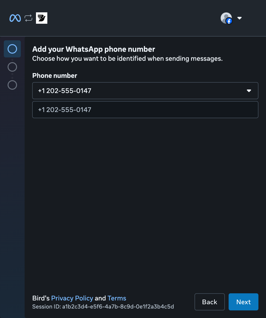 WhatsApp phone number setup, step 5