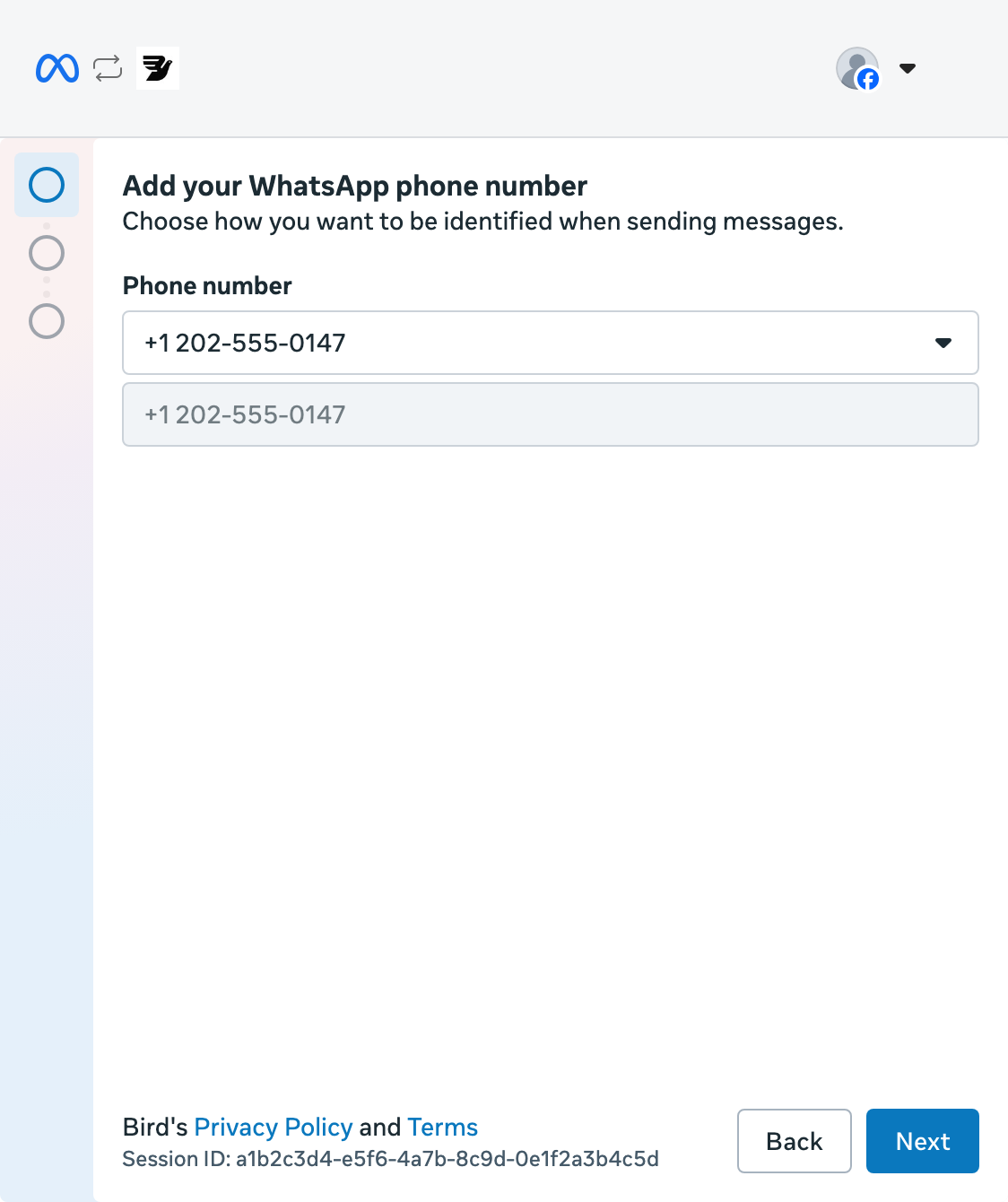 WhatsApp phone number setup, step 5