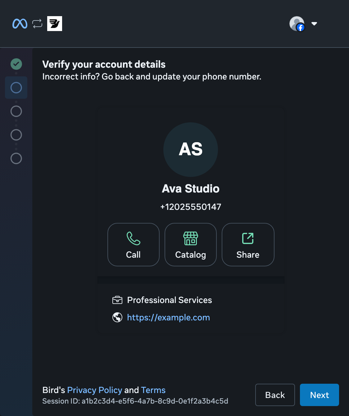 WhatsApp Business app setup, step 4