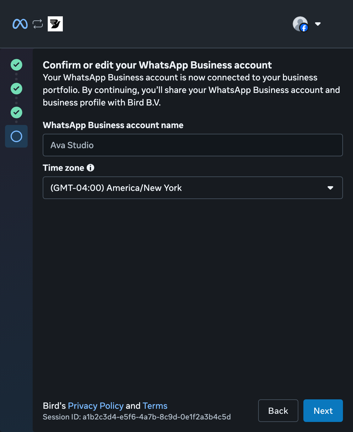 Penyiapan aplikasi WhatsApp Business, langkah 13