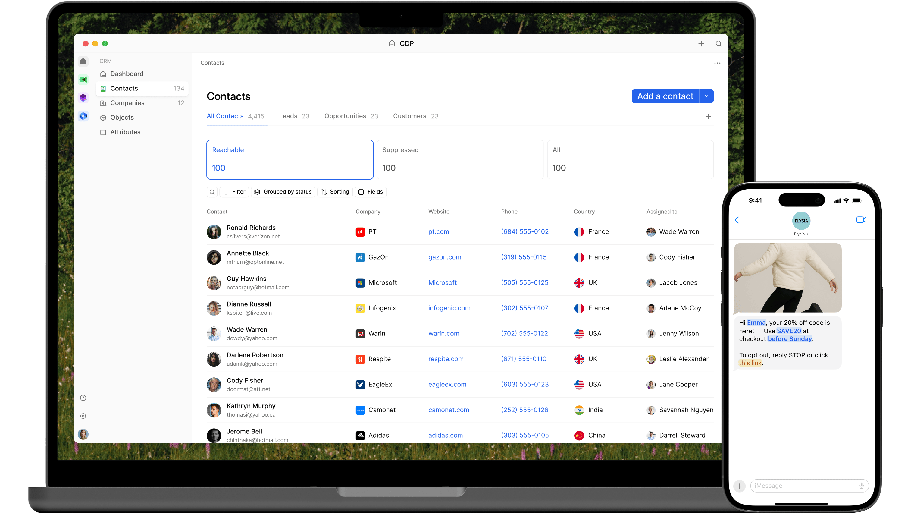 Bird's CRM dashboard with a contact list and various metrics